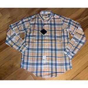 NWT BROOKS BROTHERS BOYS BLUE & ORANGE PLAID LINEN BUTTON DOWN SIZE L LD6